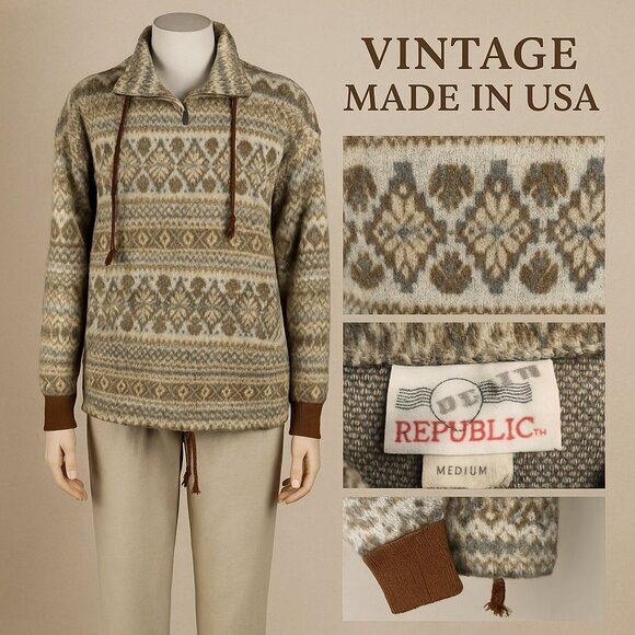 Vintage Denim Republic Nordic Knit Pullover — Made in USA — Rare 1980s Fair Isle - Picture 4 of 6